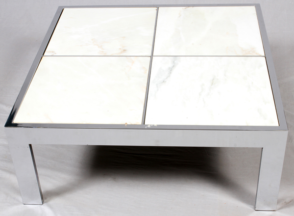 LEON ROSEN, FOR PACE, NEW YORK, STAINLESS STEEL  AND MARBLE, COFFEE TABLE, C1960-70, H 16", W - Image 2 of 2