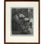 FANNY RABEL [1922-2008], BLACK & WHITE  LITHOGRAPH, H 12" W 9 3/4", POOR BOY: Pencil  signed at