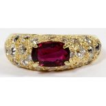 1.14CT NATURAL RUBY & 1.50CT DIAMOND RING, SIZE  5: A 18kt yellow gold lady's ring, featuring a  1.