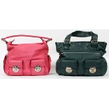 MARC JACOBS LEATHER BAGS, TWO, W 16" & 14":  Including 1 spruce/teal green leather bag with