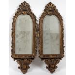 ROCOCO STYLE CARVED GILT WOOD DISPLAY MOUNTS,  PAIR, W 9", L 25": A pair of mirrored back  display