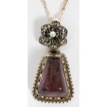 LADY'S STERLING & AMETHYST QUARTZ PENDANT  NECKLACE, L 17": A lady's sterling silver chain