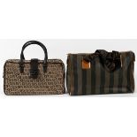 FENDI MONOGRAM & STRIPED CANVAS BAGS, TWO, W 15"  & 16", WITH ANOTHER FENDI BAG: Including 1