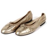 CHANEL METALLIC LEATHER BALLET FLATS, PAIR, SIZE  36: A pair of metallic leather ballet flats by