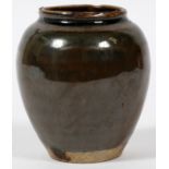 CHINESE GLAZED STONEWARE VESSEL, ANTIQUE, H  3.5", W 3": Baluster form vessel, glazed in  brown.