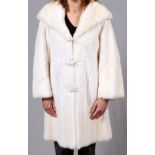 REVILLON NATURAL WHITE MINK COAT WITH HOOD FOR  SAKS FIFTH AVE.: Stroller length, three  closures at