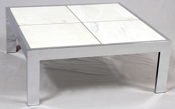 LEON ROSEN, FOR PACE, NEW YORK, STAINLESS STEEL  AND MARBLE, COFFEE TABLE, C1960-70, H 16", W