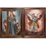 RELIGIOUS ICON OILS ON CANVAS, 20TH C., TWO, H  21" W 15": Both are unsigned, including one