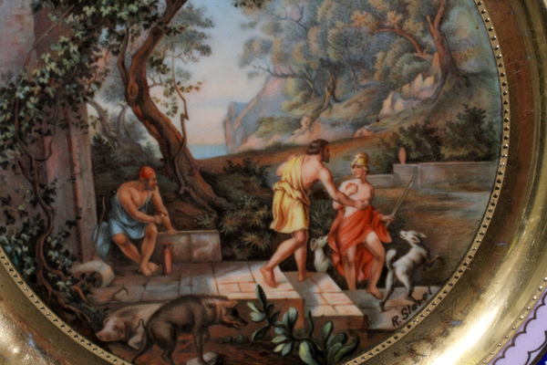 AUSTRIAN PORCELAIN CABINET PLATES, EARLY 20TH  C., PAIR, DIA 10.5", SCENES OF ODYSSEUS: In the - Image 2 of 4