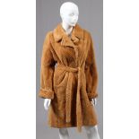 STEVEN CORN FURS LADY'S RABBIT FUR BELTED COAT,  L 43": Lady's tan rabbit fur coat with belt,