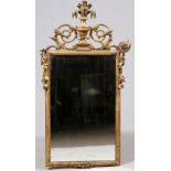 FRENCH STYLE CARVED GILT WOOD MIRROR, 20TH C., H  57" W 36": Surmounted by a central urn and