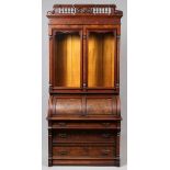 VICTORIAN BURL WALNUT CYLINDER-FRONT SECRETARY, C. 1870, H 89", W 43", D 23": A secretary fitted