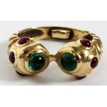 14KT YELLOW GOLD, EMERALD & RUBY RING, SIZE 6.25: A 14kt yellow gold lady's ring, featuring