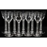 LALIQUE 'PHALSBOURG' SHERRY GLASSES, NINE, H 5 3/4": A set of 9 sherry glasses, each raised on