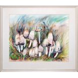 ALICE REYNOLDS, WATERCOLOR, MID 20TH C., 18" X 24" MUSHROOMS: Signed lower left, under glass and