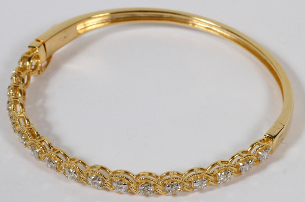 1.37CT DIAMOND & 14KT GOLD LADY'S BANGLE BRACELET: A 14kt yellow gold lady's bangle bracelet, - Image 2 of 2