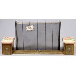 BRASS FENDER WITH FIRESIDE BENCHES AND COAL SCUTTLE, H 13" [BENCH], L 63": With wire mesh screen.