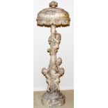 ITALIAN CARVED MARBLE & ALABASTER FLOOR LAMP, C. 1910, H 72", DIA 22": Raised on a column form