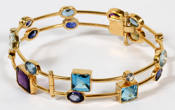 26.00CT MULTI GEMSTONE & 14KT GOLD LINK BRACELET: A 14kt yellow gold lady's link bracelet, featuring - Image 2 of 2