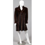 HUDSON'S FUR SALON MINK THREE-QUARTER LENGTH COAT, L 38": A button at the collar and three hook