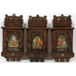 INDIAN MOGUL SCENES THREE H 4 3/4" COURTING SCENES: Three hand done scenes in watercolor, visible