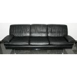 DUX, SWEDISH BLACK LEATHER SOFA, MID CENTURY MODERN, H 28", L 92", D 37": A three seat sofa,