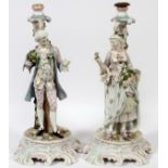 GERMAN PORCELAIN FIGURAL CANDLESTICKS, 19TH C., PAIR, H 19": A pair of single candlesticks, one with
