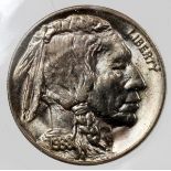 1938-D, INDIAN-HEAD BUFFALO NICKEL, GRADE; MS-63: Legends and date legible, rim on obverse and