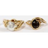 14KT GOLD PEARL & OTHER LADY'S RINGS, TWO, SIZE 6.25-6.75: Including one 14kt yellow gold lady's