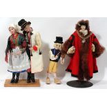 SWEDISH DOLLS LOT OF FOUR, H 10" - 8": Cloth, composition and wood. Circa 1950. Three @ 10", one @