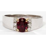 0.92CT NATURAL RUBY & DIAMOND RING, SIZE 6: A 14kt white gold lady's ring, featuring a 0.92 carat