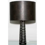 ROCHE BOBOIS ART GLASS TABLE LAMP, MODERN, H 28": A black and colorless glass table lamp.