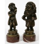 BRONZE CARICATURE FIGURES, 19TH C., PAIR, H 4 3/4": Unsigned; rouge marble bases; total H 5 1/2"