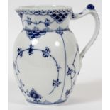 ROYAL COPENHAGEN 'BLUE FLUTED-HALF LACE' PORCELAIN PITCHER, H 6": Having a blue floral pattern