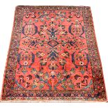 LILIHAN HAND WOVEN WOOL RUG, W 3' 7" L 4' 8": Decorated in an all over stylized floral motif on a