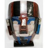 MEXICAN MAYAN STYLE STONE MASK, H 8", W 6": Onyx, abalone, and others.