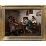 THEODOR KLEEHAAS [GERMAN, 1854-1929], OIL ON CANVAS, H 30" W 40", TAVERN SCENE: Signed at the