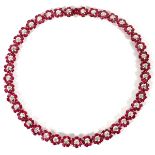 48.00CT RUBY & 4.66CT DIAMOND LADY'S CLUSTER NECKLACE, L 16": A 14kt white gold lady's eternity