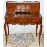 FRENCH STYLE MAHOGANY LADY'S DESK, H 39", W 33", D 20": Envelope slots flanked by small doors,