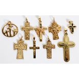 14KT YELLOW GOLD CROSSES, NINE, L 3/4"-1 3/4": Totaling approximately 19 grams.