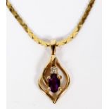 LADY'S 14KT GOLD & AMETHYST PENDANT & NECKLACE, L 16": An Italian 14kt yellow gold necklace, L. 16",
