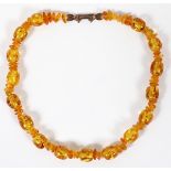 AMBER BEAD NECKLACE, L 18": Measuring L. 18".