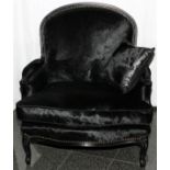ROCHE BOBOIS, BLACK COWHIDE ARMCHAIR, MODERN, H 37", W 33": Black cowhide upholstered seat, back,