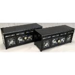 CHINESE BLACK LACQUER AND MOTHER-OF-PEARL CABINET, H 20", L 47", D 16":