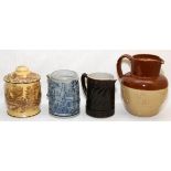 AMERICAN POTTERY PITCHERS & JAR, LATE 19TH C., FOUR, H 6 1/2"-10": Including one demi glazed