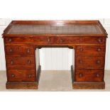 ENGLISH MAHOGANY PEDESTAL DESK, C. 1830-40, H 30", W 48", D 25": A molded top with low gallery on