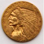 U.S. INDIAN HEAD, 2 1/2 DOLLAR GOLD COIN, 1915: Measuring approximately 4.2 grams in weight.