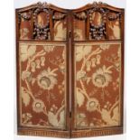 FRENCH WALNUT AND TAPESTRY FIRE SCREEN, H 39", L 31.5": Carved walnut frame with wreath, leaf and