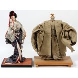 ORIENTAL DOLLS IN SILK & PAPER GARB, 20TH C., TWO, H 14" & 16": Including one female doll in a