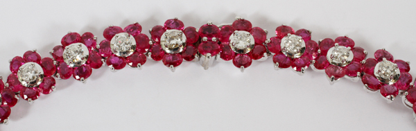48.00CT RUBY & 4.66CT DIAMOND LADY'S CLUSTER NECKLACE, L 16": A 14kt white gold lady's eternity - Image 2 of 2
